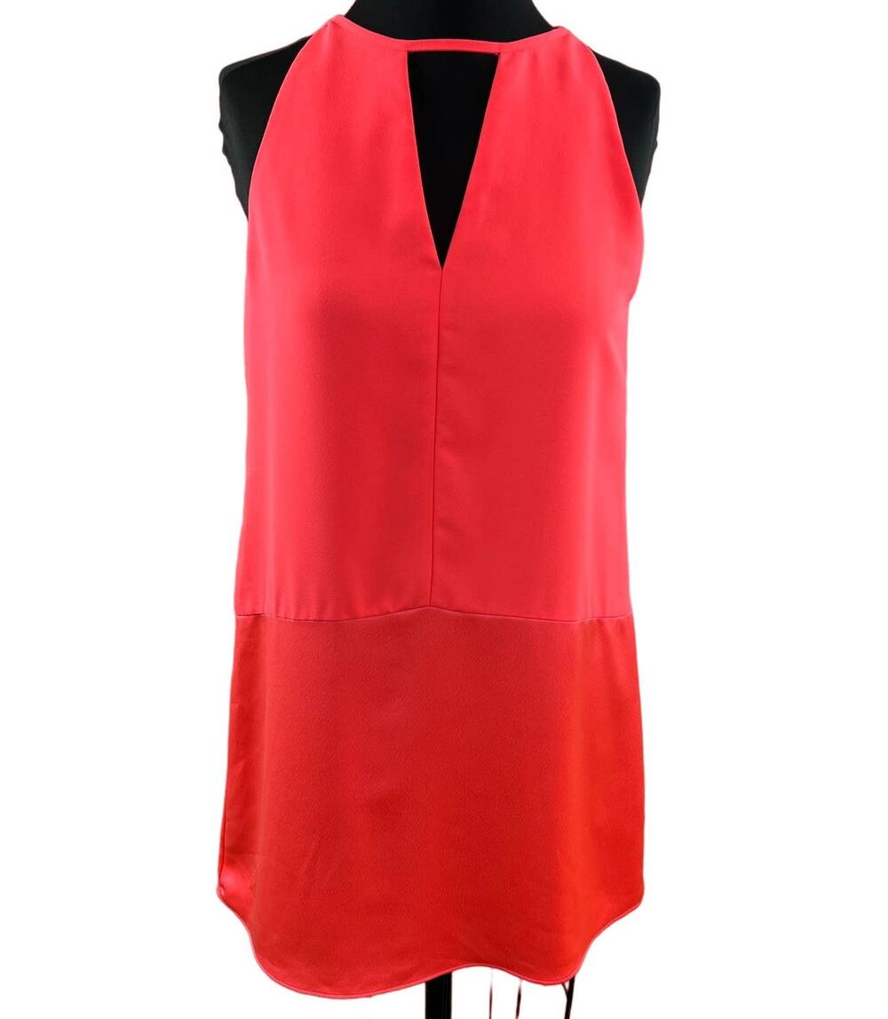 PARKER Neon Pink Satin Keyhole Neck Sleeveless Mini Cocktail Dress BarbieCore XS